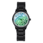 Blue Green Circle Design Stainless Steel Round Watch