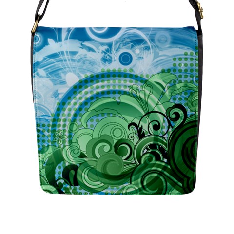 Blue Green Circle Design Flap Closure Messenger Bag (L) from ArtsNow.com Front