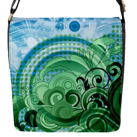 Blue Green Circle Design Flap Closure Messenger Bag (S) from ArtsNow.com Front