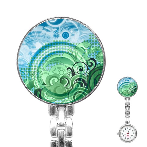 Blue Green Circle Design Stainless Steel Nurses Watch from ArtsNow.com Front