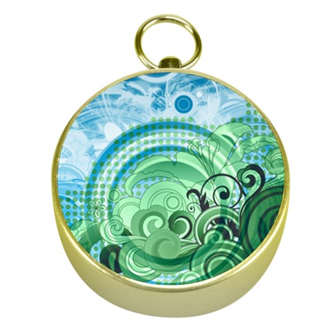 Blue Green Circle Design Gold Compass from ArtsNow.com Front