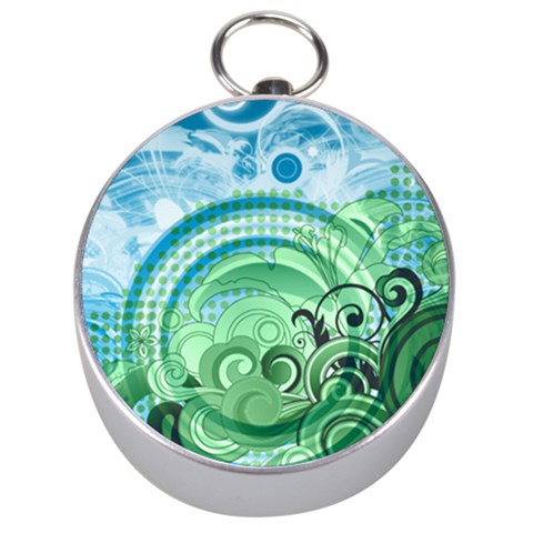 Blue Green Circle Design Silver Compass from ArtsNow.com Front