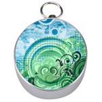 Blue Green Circle Design Silver Compass