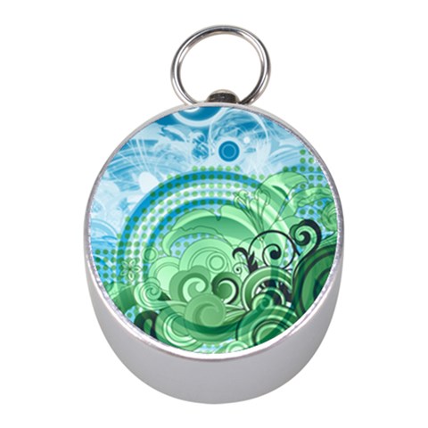 Blue Green Circle Design Silver Compass (Mini) from ArtsNow.com Front