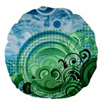 Blue Green Circle Design Large 18  Premium Flano Round Cushion 