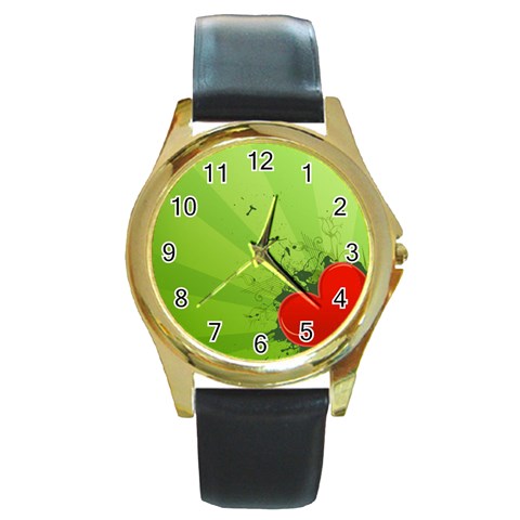 Red Heart Art Round Gold Metal Watch from ArtsNow.com Front