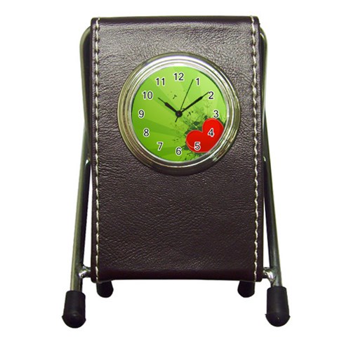 Red Heart Art Pen Holder Desk Clock from ArtsNow.com Front