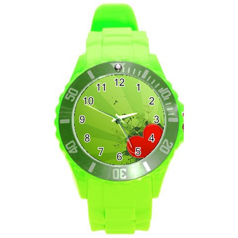 Red Heart Art Round Plastic Sport Watch (L) from ArtsNow.com Front