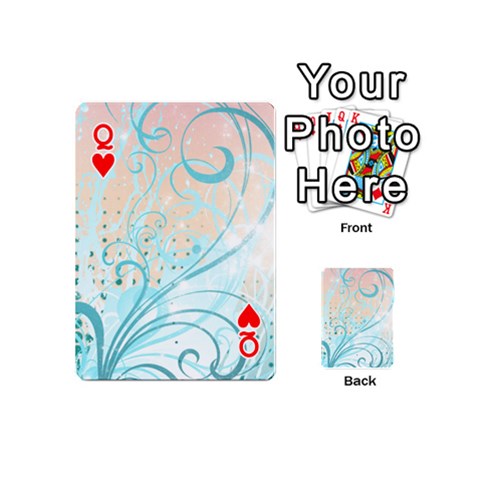 Queen Pink Blue Pattern Playing Cards 54 (Mini) from ArtsNow.com Front - HeartQ