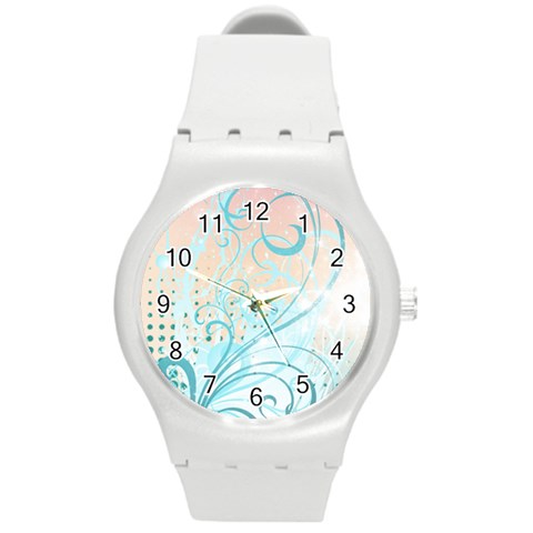 Pink Blue Pattern Round Plastic Sport Watch (M) from ArtsNow.com Front