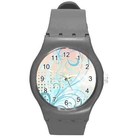 Pink Blue Pattern Round Plastic Sport Watch (M) from ArtsNow.com Front