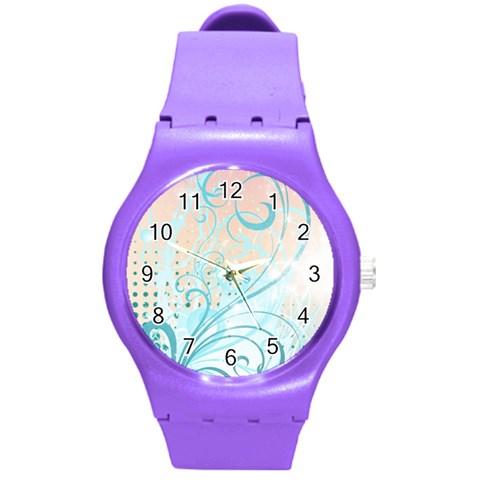 Pink Blue Pattern Round Plastic Sport Watch (M) from ArtsNow.com Front