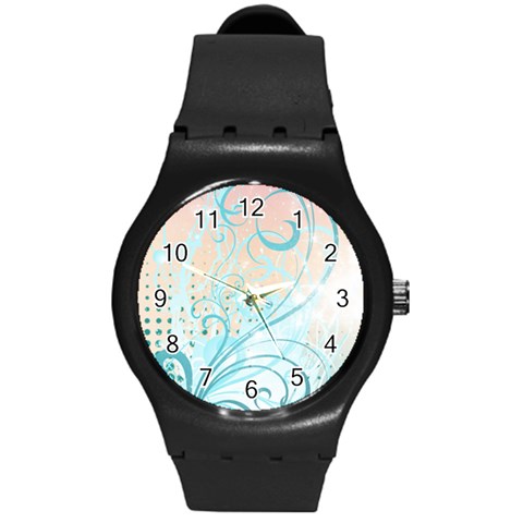 Pink Blue Pattern Round Plastic Sport Watch (M) from ArtsNow.com Front