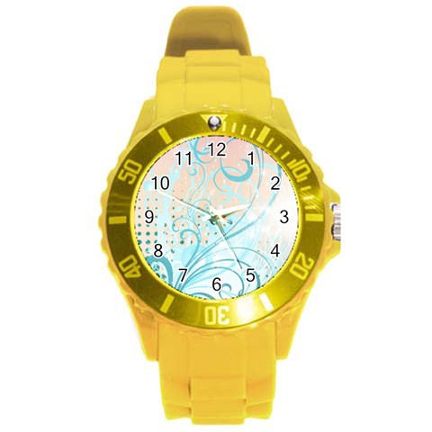 Pink Blue Pattern Round Plastic Sport Watch (L) from ArtsNow.com Front