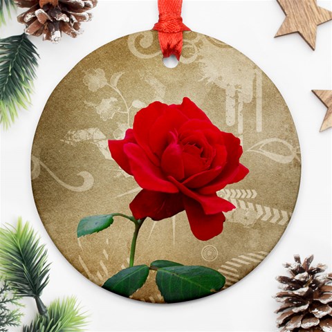 Red Rose Art Round Ornament (Two Sides) from ArtsNow.com Back