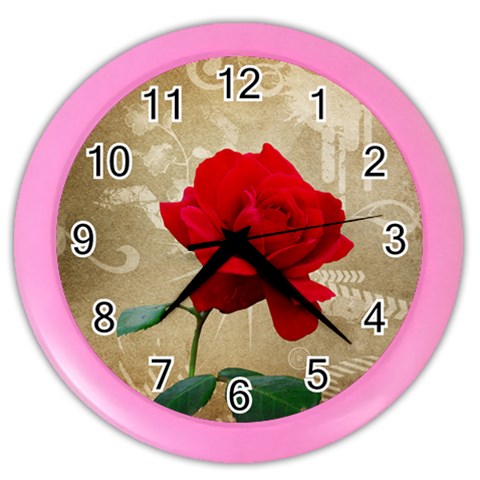 Red Rose Art Color Wall Clock from ArtsNow.com Front