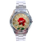 Red Rose Art Stainless Steel Analogue Watch