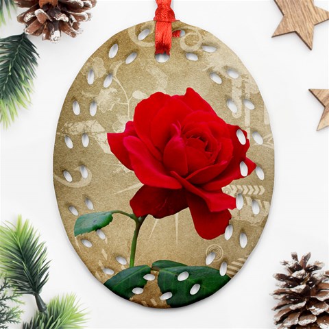 Red Rose Art Oval Filigree Ornament (Two Sides) from ArtsNow.com Front