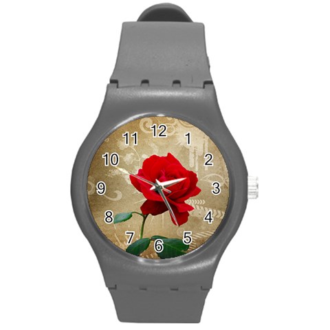 Red Rose Art Round Plastic Sport Watch (M) from ArtsNow.com Front