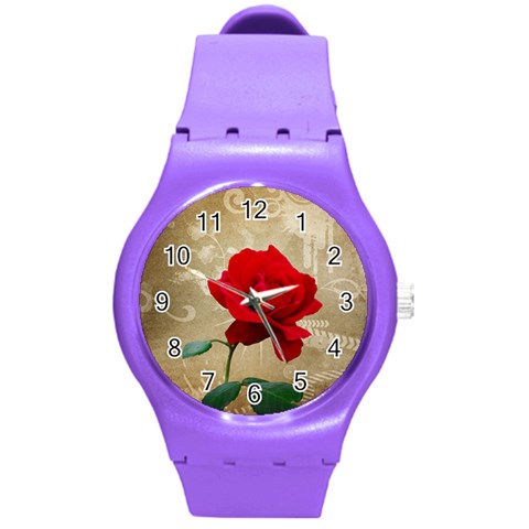 Red Rose Art Round Plastic Sport Watch (M) from ArtsNow.com Front