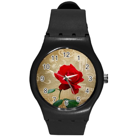 Red Rose Art Round Plastic Sport Watch (M) from ArtsNow.com Front