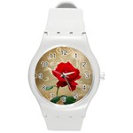 Red Rose Art Round Plastic Sport Watch (M)