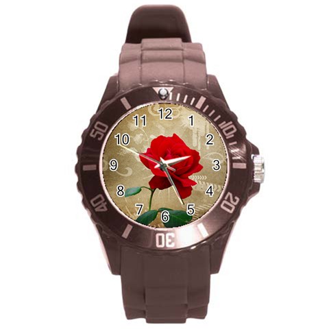 Red Rose Art Round Plastic Sport Watch (L) from ArtsNow.com Front