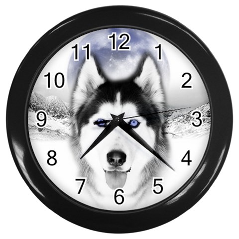 Wolf Moon Mountains Wall Clock (Black) from ArtsNow.com Front