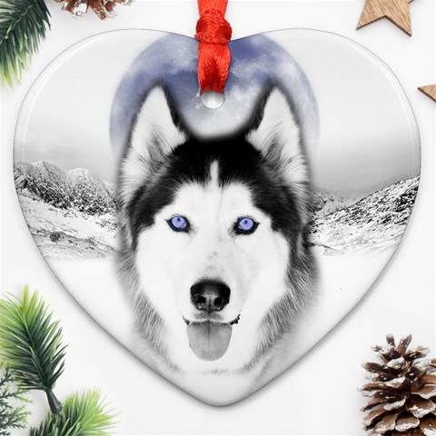 Wolf Moon Mountains Heart Ornament (Two Sides) from ArtsNow.com Back