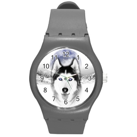 Wolf Moon Mountains Round Plastic Sport Watch (M) from ArtsNow.com Front