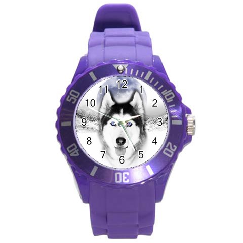 Wolf Moon Mountains Round Plastic Sport Watch (L) from ArtsNow.com Front