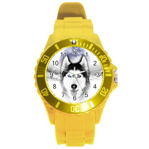 Wolf Moon Mountains Round Plastic Sport Watch (L) from ArtsNow.com Front