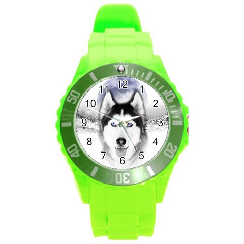 Wolf Moon Mountains Round Plastic Sport Watch (L) from ArtsNow.com Front