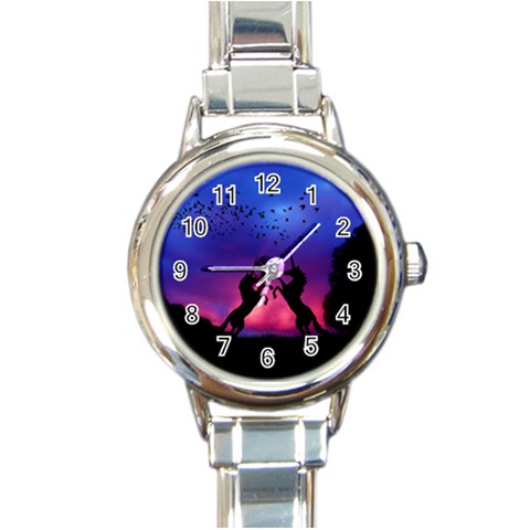 Unicorn Sunset Round Italian Charm Watch from ArtsNow.com Front