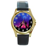 Unicorn Sunset Round Gold Metal Watch