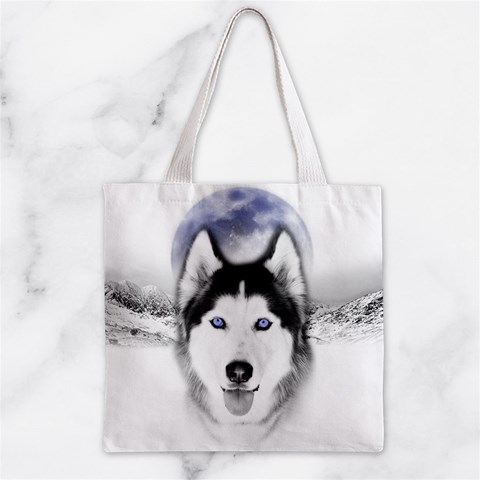 Wolf Moon Mountains Zipper Grocery Tote Bag from ArtsNow.com Back