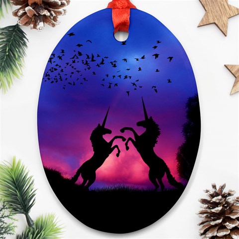 Unicorn Sunset Oval Ornament (Two Sides) from ArtsNow.com Back