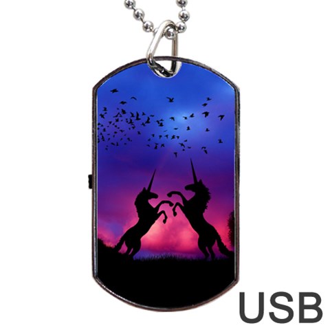 Unicorn Sunset Dog Tag USB Flash (Two Sides) from ArtsNow.com Back