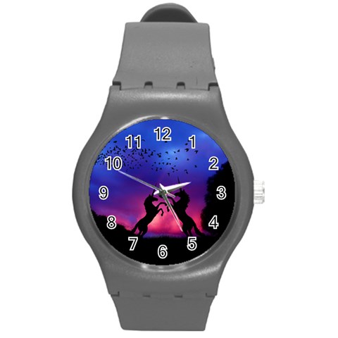 Unicorn Sunset Round Plastic Sport Watch (M) from ArtsNow.com Front