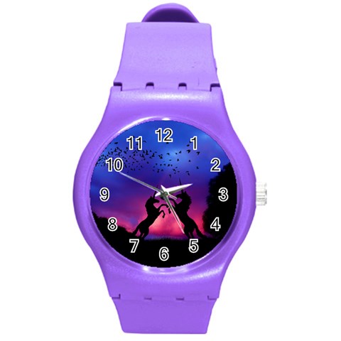 Unicorn Sunset Round Plastic Sport Watch (M) from ArtsNow.com Front