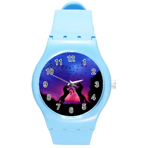 Unicorn Sunset Round Plastic Sport Watch (M) from ArtsNow.com Front