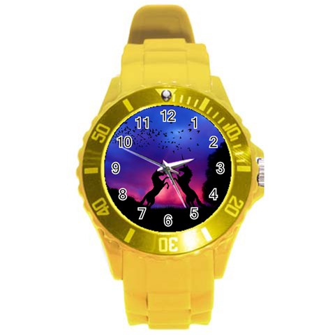 Unicorn Sunset Round Plastic Sport Watch (L) from ArtsNow.com Front