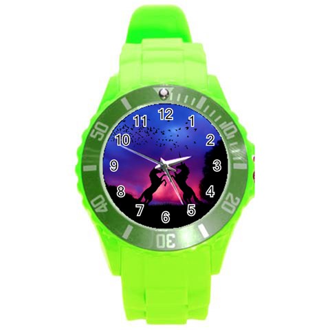 Unicorn Sunset Round Plastic Sport Watch (L) from ArtsNow.com Front