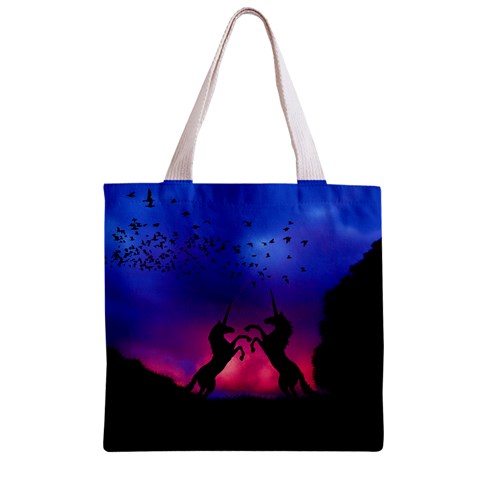 Unicorn Sunset Zipper Grocery Tote Bag from ArtsNow.com Back