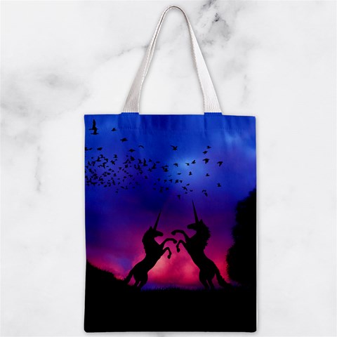 Unicorn Sunset Zipper Classic Tote Bag from ArtsNow.com Back