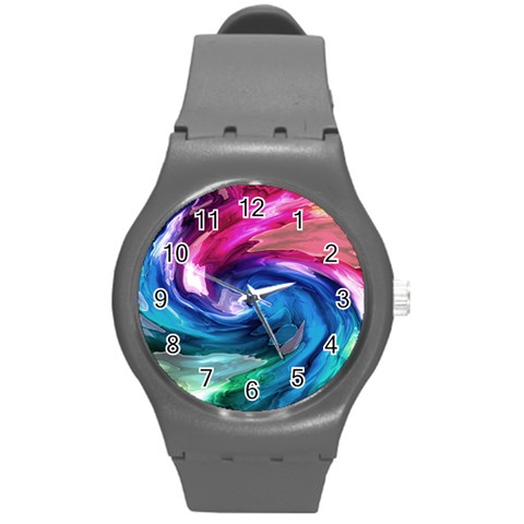 Water Paint Round Plastic Sport Watch (M) from ArtsNow.com Front