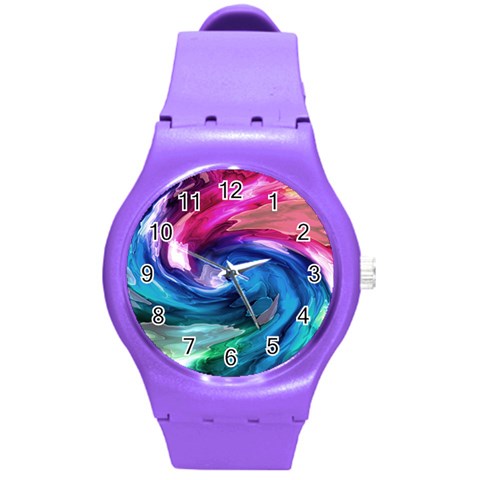 Water Paint Round Plastic Sport Watch (M) from ArtsNow.com Front