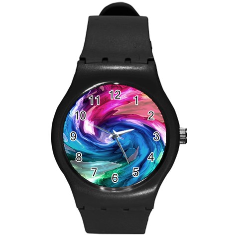 Water Paint Round Plastic Sport Watch (M) from ArtsNow.com Front