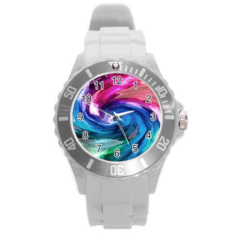 Water Paint Round Plastic Sport Watch (L) from ArtsNow.com Front