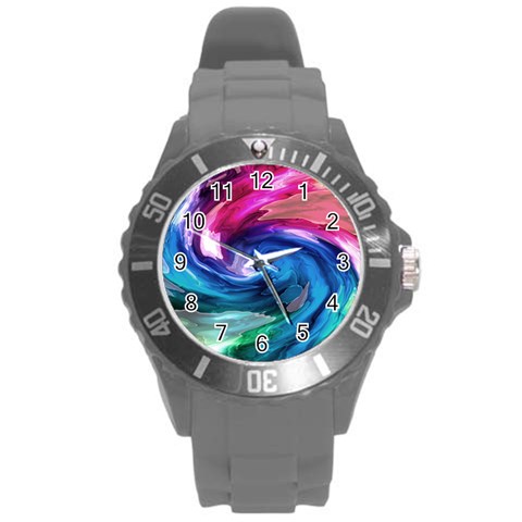 Water Paint Round Plastic Sport Watch (L) from ArtsNow.com Front